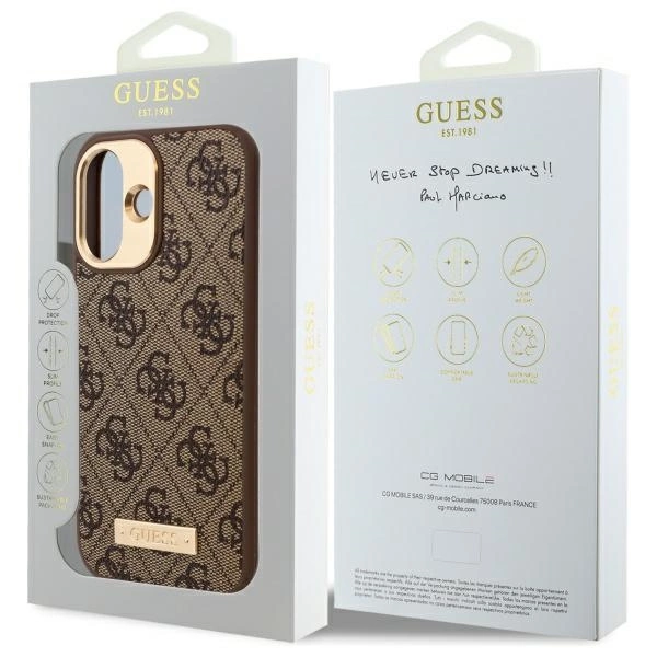 Guess 4G Logo Plate MagSafe iPhone 16 Plus Case - Browneng