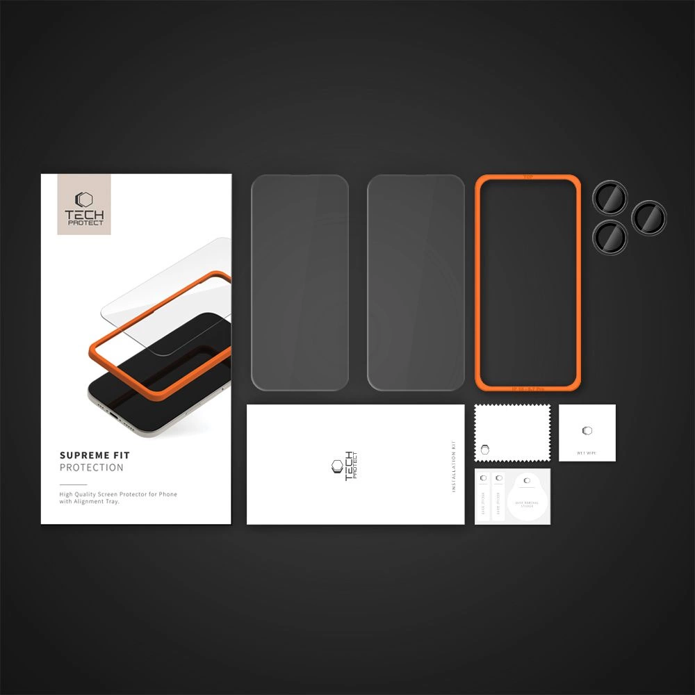 Tech-Protect Supreme Set Tempered Glass for iPhone 16 Pro Max - Transparent (3 pcs.)eng