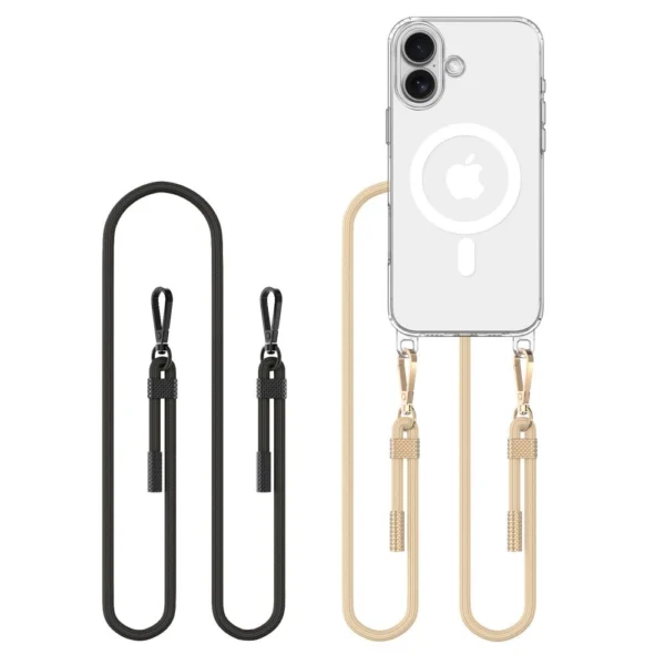 Tech-Protect FlexAir Chain MagSafe iPhone 16 Case - Clear + 2 Lanyards (Black & Taupe)eng