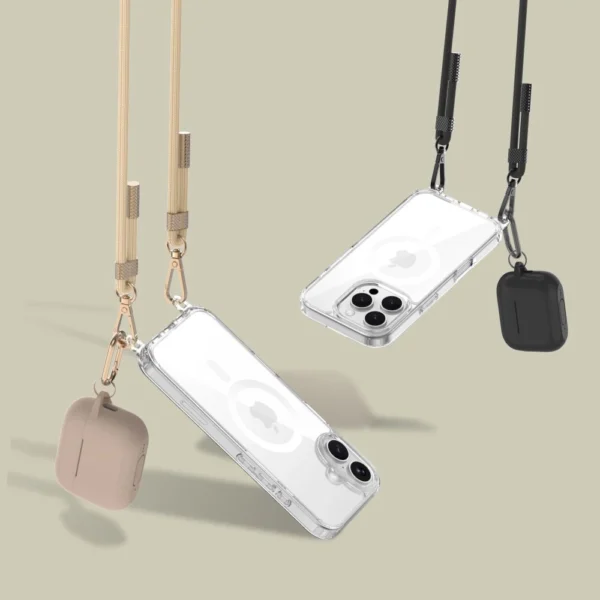 Tech-Protect FlexAir Chain MagSafe Case for iPhone 16 Pro - Clear + 2 Lanyards (Black and Taupe)eng
