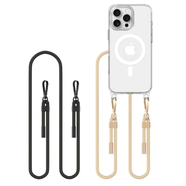Tech-Protect FlexAir Chain MagSafe Case for iPhone 16 Pro Max - Clear + 2 Lanyards (Black and Taupe)eng