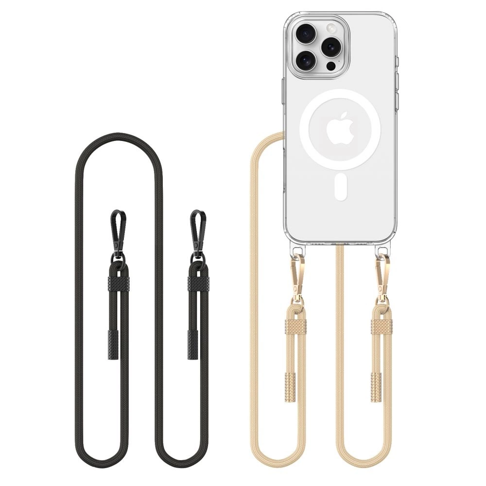Tech-Protect FlexAir Chain MagSafe Case for iPhone 16 Pro Max - Clear + 2 Lanyards (Black and Taupe)eng