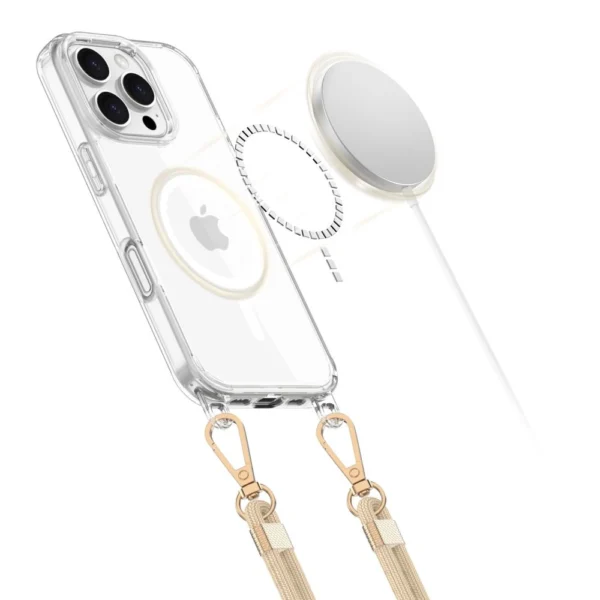 Tech-Protect FlexAir Chain MagSafe Case for iPhone 16 Pro Max - Clear + 2 Lanyards (Black and Taupe)eng