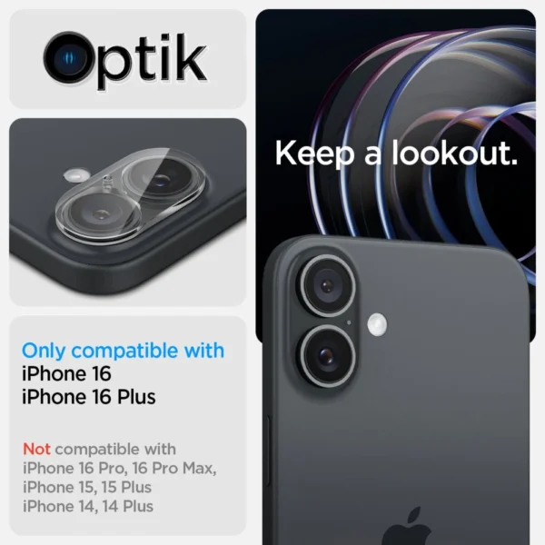Spigen Optik Glas.tR tempered glass for iPhone 16 / 16 Plus camera - transparent (2 pcs.)eng
