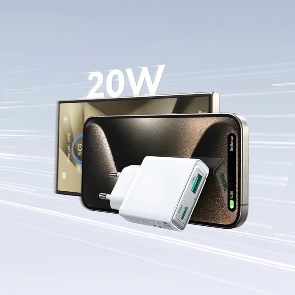 Joyroom JR-TCF14 20W USB-A USB-C Super Slim Wall Charger - Whiteeng