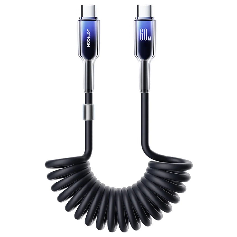Joyroom S-A43 Crystal-Clear Series 60W USB-C - USB-C spiral cable 1.5m - blackeng