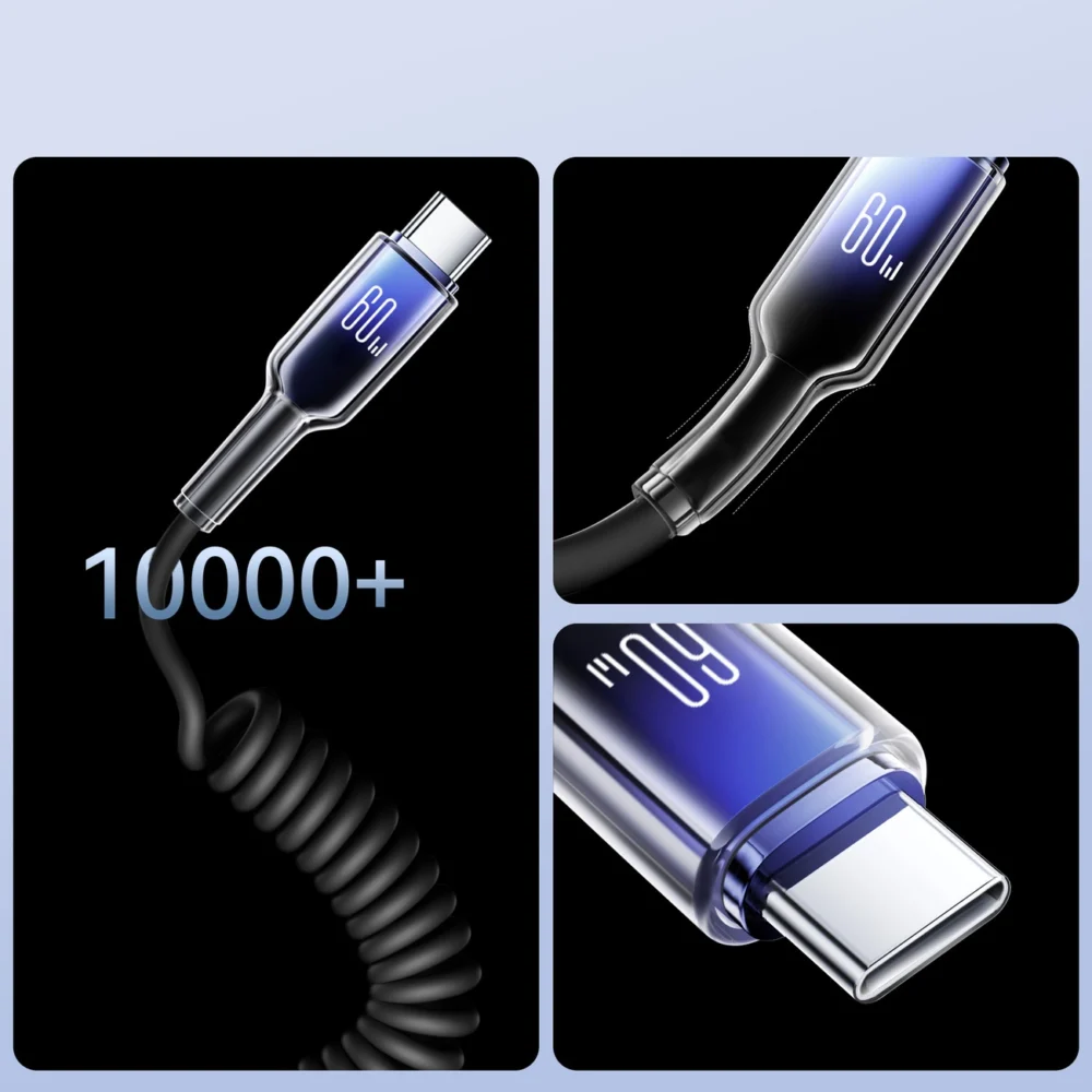 Joyroom S-A43 Crystal-Clear Series 60W USB-C - USB-C spiral cable 1.5m - blackeng