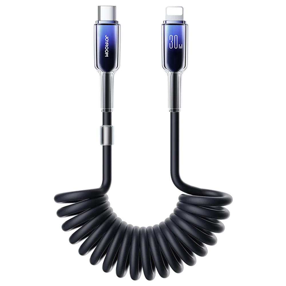 Joyroom S-A43 Crystal-Clear Series 30W USB-C - Lightning spiral cable 1.5m - blackeng