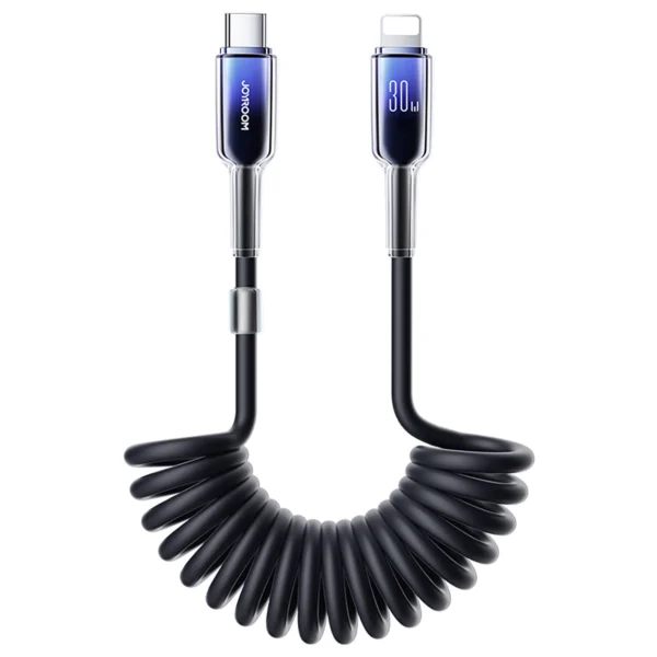 Joyroom S-A43 Crystal-Clear Series 30W USB-C - Lightning spiral cable 1.5m - blackeng
