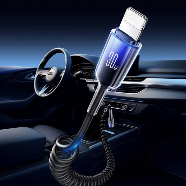 Joyroom S-A43 Crystal-Clear Series 30W USB-C - Lightning spiral cable 1.5m - blackeng
