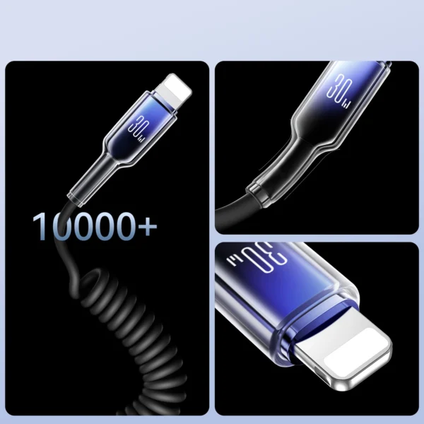 Joyroom S-A43 Crystal-Clear Series 30W USB-C - Lightning spiral cable 1.5m - blackeng