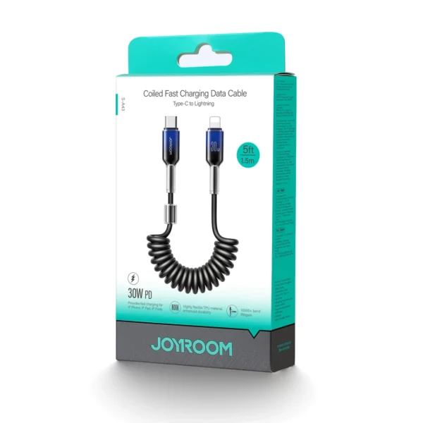 Joyroom S-A43 Crystal-Clear Series 30W USB-C - Lightning spiral cable 1.5m - blackeng