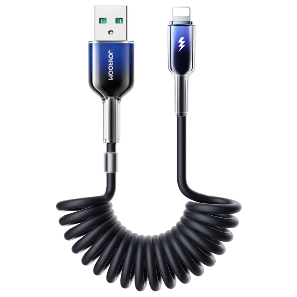 Joyroom S-A43 Crystal-Clear Series 3A USB-A - Lightning spiral cable 1.5m - blackeng