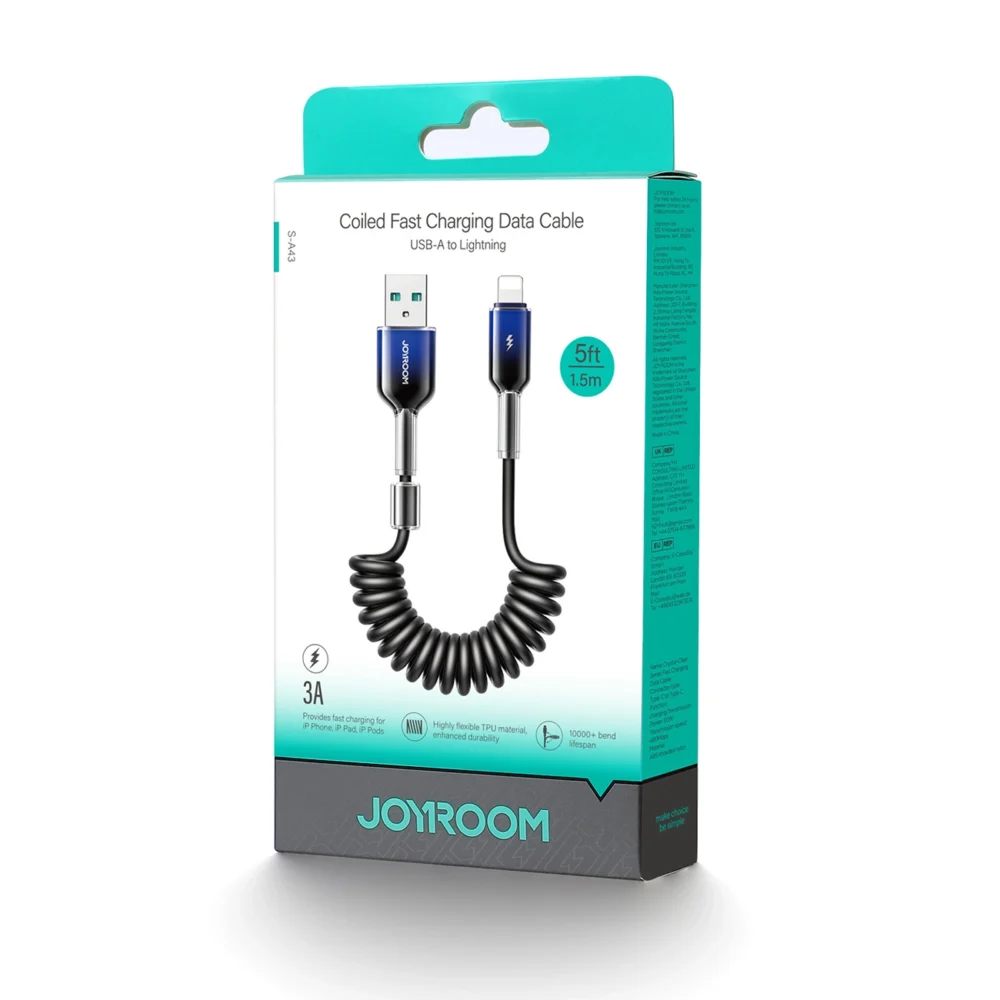 Joyroom S-A43 Crystal-Clear Series 3A USB-A - Lightning spiral cable 1.5m - blackeng
