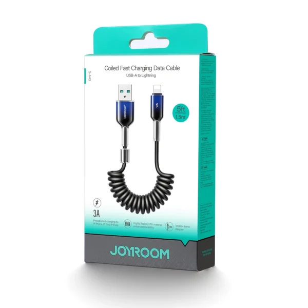 Joyroom S-A43 Crystal-Clear Series 3A USB-A - Lightning spiral cable 1.5m - blackeng