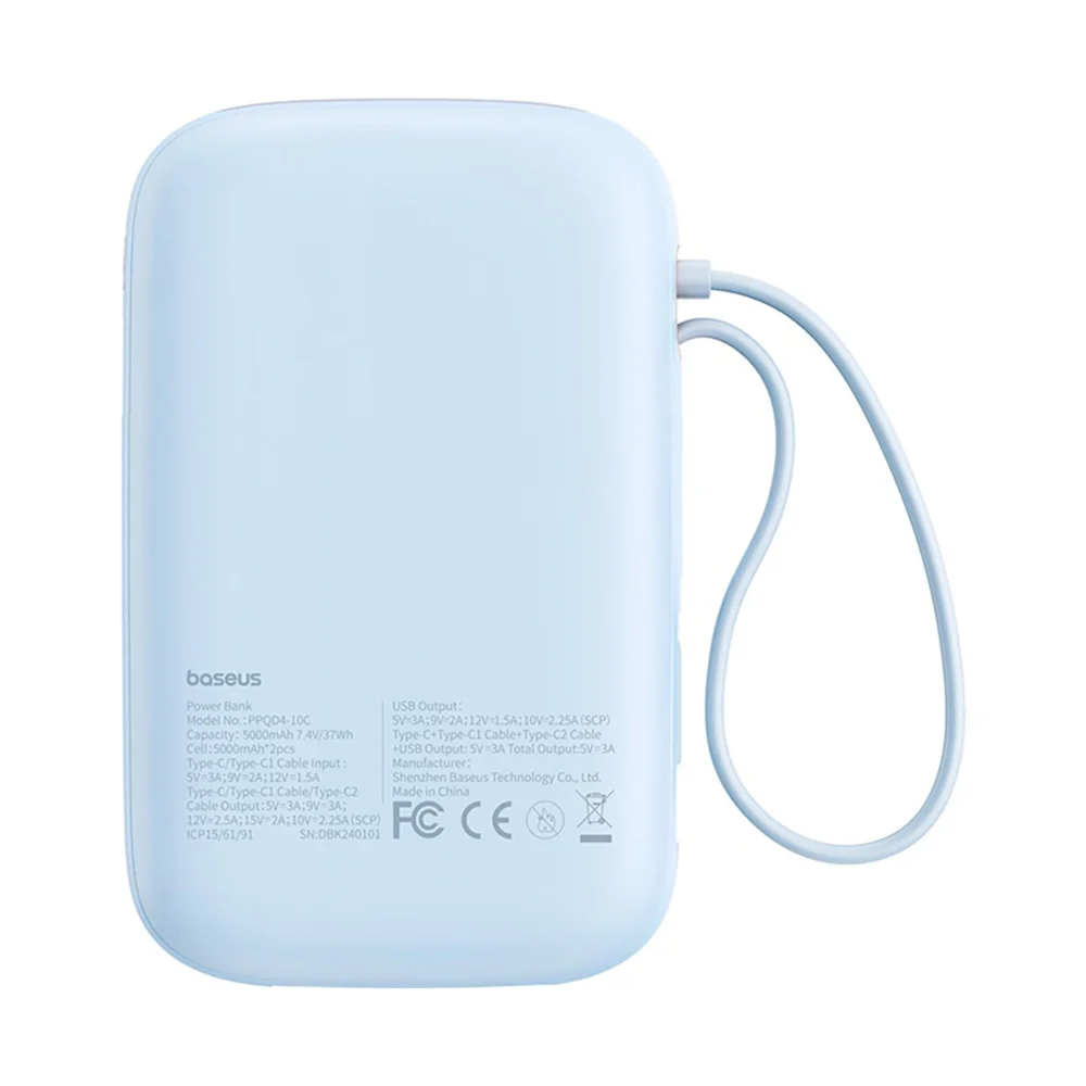 Baseus QPow 2 30W 10000mAh Power Bank with Built-in USB-C Cables - Blueeng
