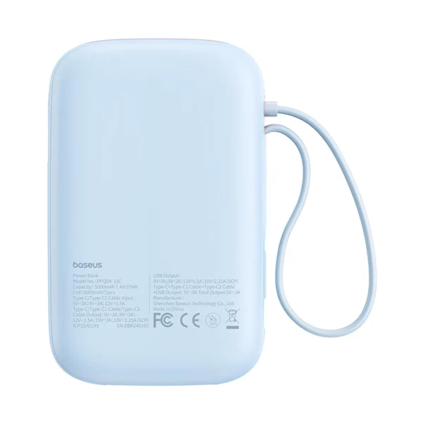 Baseus QPow 2 30W 10000mAh Power Bank with Built-in USB-C Cables - Blueeng