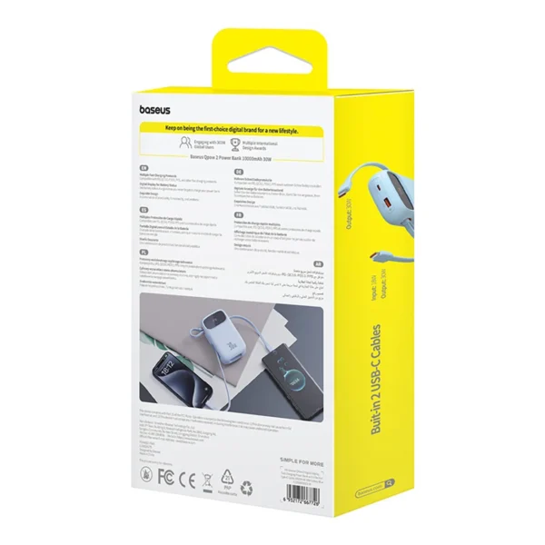 Baseus QPow 2 30W 10000mAh Power Bank with Built-in USB-C Cables - Blueeng