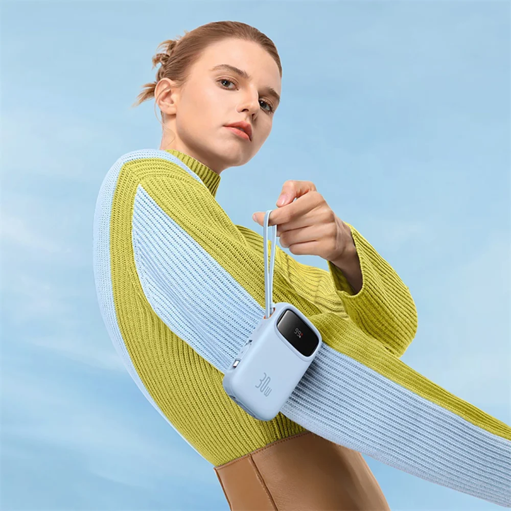 Baseus QPow 2 30W 10000mAh Power Bank with Built-in USB-C Cables - Blueeng
