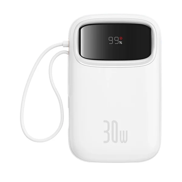 Baseus QPow 2 30W 10000mAh Power Bank with Built-in USB-C Cables - Whiteeng