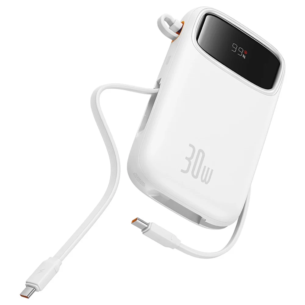 Baseus QPow 2 30W 10000mAh Power Bank with Built-in USB-C Cables - Whiteeng