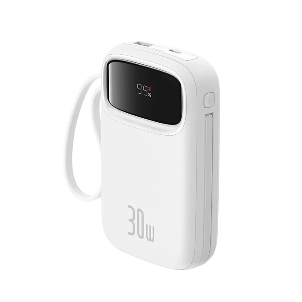 Baseus QPow 2 30W 10000mAh Power Bank with Built-in USB-C Cables - Whiteeng