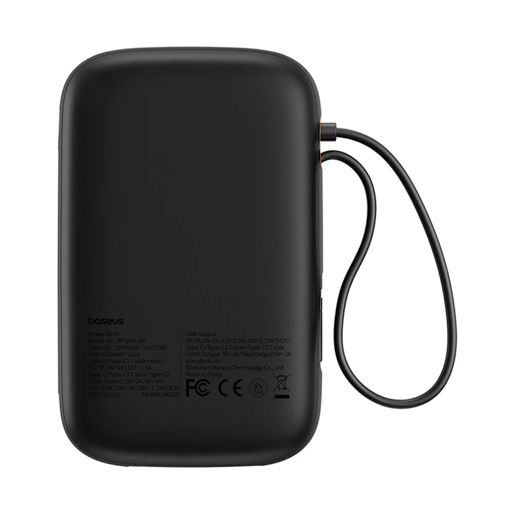 Baseus QPow 2 30W 10000mAh Power Bank with Built-in USB-C Cables - Blackeng