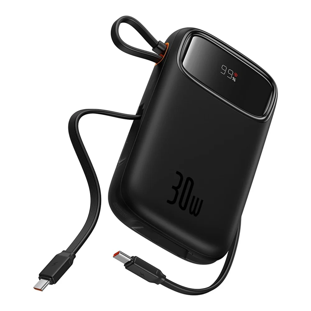 Baseus QPow 2 30W 10000mAh Power Bank with Built-in USB-C Cables - Blackeng