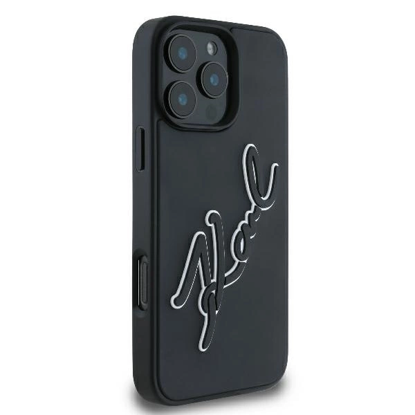 Karl Lagerfeld 3D Rubber Bicolor Signature iPhone 16 Pro Case - Blackeng