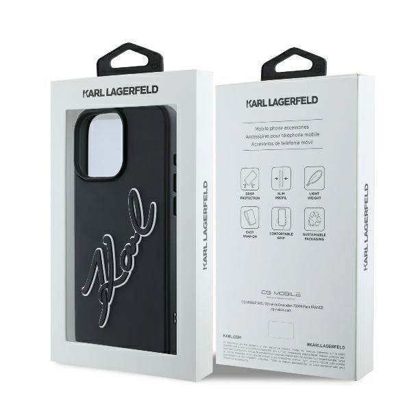 Karl Lagerfeld 3D Rubber Bicolor Signature iPhone 16 Pro Case - Blackeng