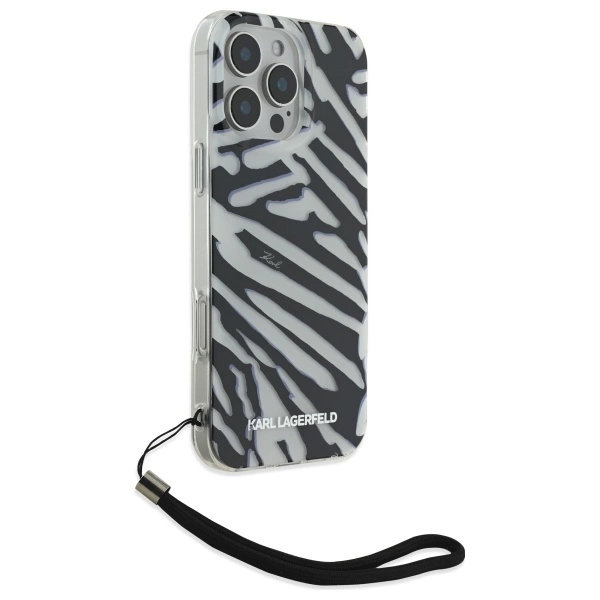 Karl Lagerfeld IML Zebra Pattern & Cord iPhone 16 Pro Case - Blackeng