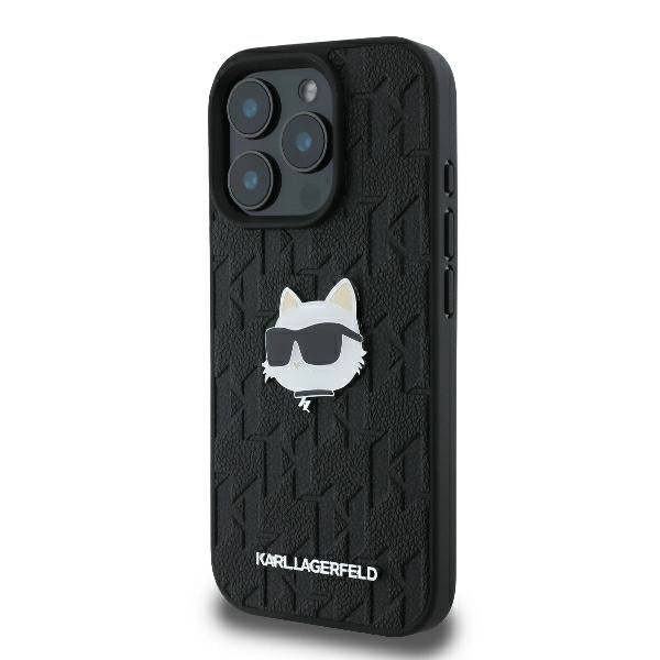 Karl Lagerfeld Monogram Choupette Head Pin iPhone 16 Pro Case - Blackeng