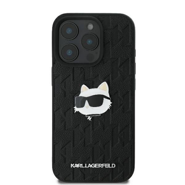 Karl Lagerfeld Monogram Choupette Head Pin iPhone 16 Pro Case - Blackeng