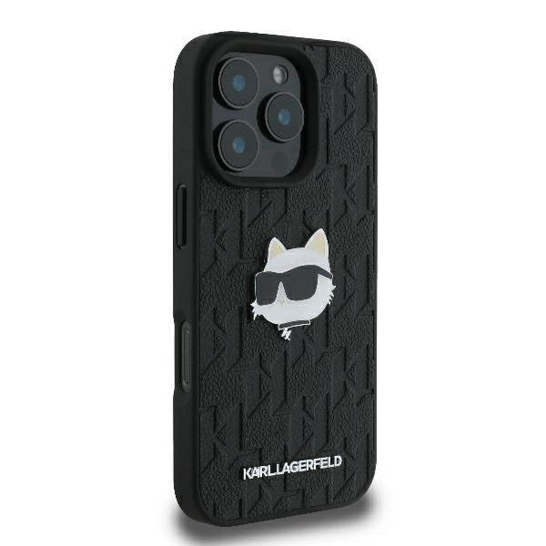 Karl Lagerfeld Monogram Choupette Head Pin iPhone 16 Pro Case - Blackeng