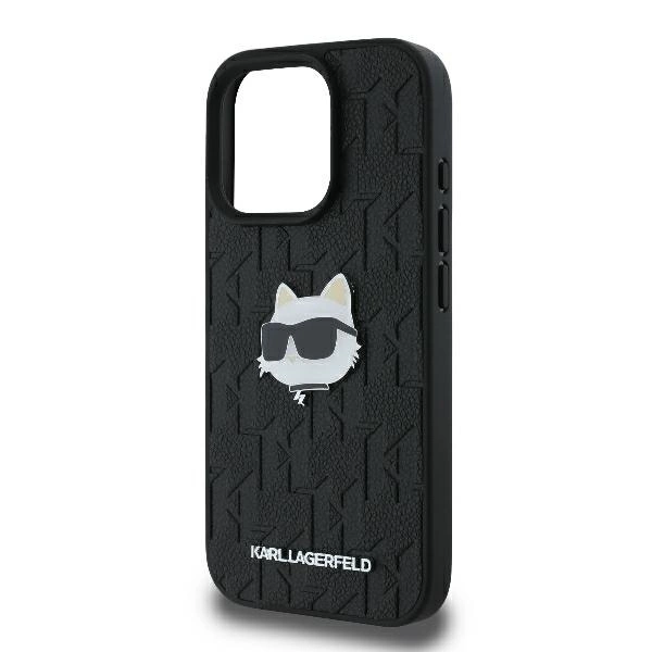 Karl Lagerfeld Monogram Choupette Head Pin iPhone 16 Pro Case - Blackeng