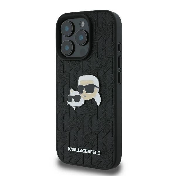 Karl Lagerfeld Monogram Karl & Choupette Head Pin iPhone 16 Pro Case - Blackeng