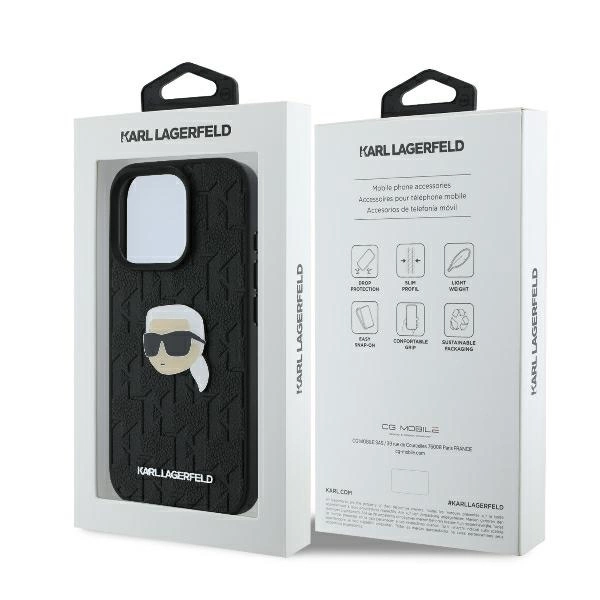 Karl Lagerfeld Monogram Karl Head Pin Case for iPhone 16 Pro 6.3" Blackeng