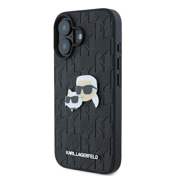 Karl Lagerfeld Monogram Karl & Choupette Head Pin iPhone 16 Plus Case - Blackeng