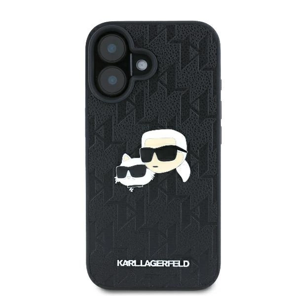 Karl Lagerfeld Monogram Karl & Choupette Head Pin iPhone 16 Plus Case - Blackeng