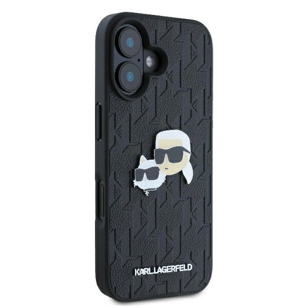 Karl Lagerfeld Monogram Karl & Choupette Head Pin iPhone 16 Plus Case - Blackeng