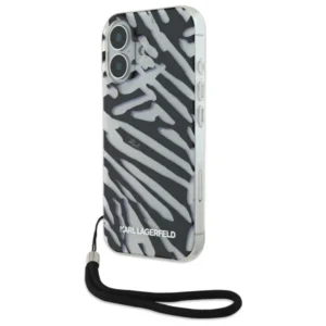 Karl Lagerfeld IML Zebra Pattern & Cord iPhone 16 Case - Blackeng