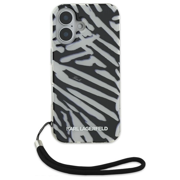 Karl Lagerfeld IML Zebra Pattern & Cord iPhone 16 Case - Blackeng