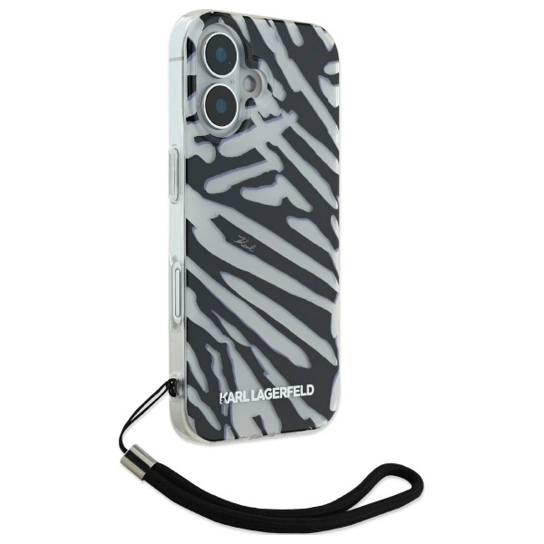 Karl Lagerfeld IML Zebra Pattern & Cord iPhone 16 Case - Blackeng