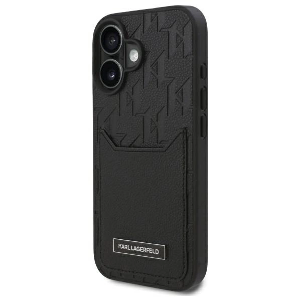 Karl Lagerfeld Cardslots Monogram iPhone 16 Case - Blackeng