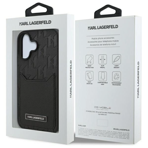 Karl Lagerfeld Cardslots Monogram iPhone 16 Case - Blackeng