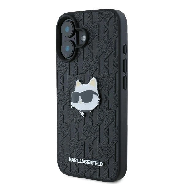 Karl Lagerfeld Monogram Choupette Head Pin iPhone 16 Case - Blackeng