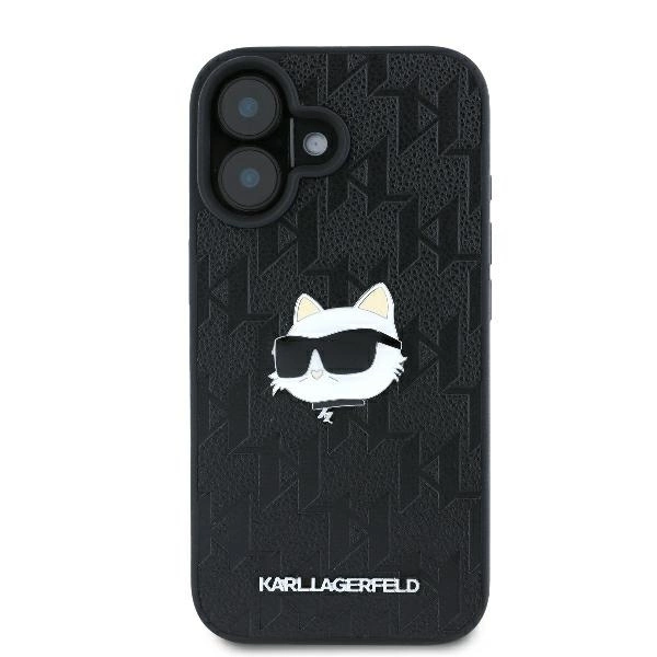 Karl Lagerfeld Monogram Choupette Head Pin iPhone 16 Case - Blackeng