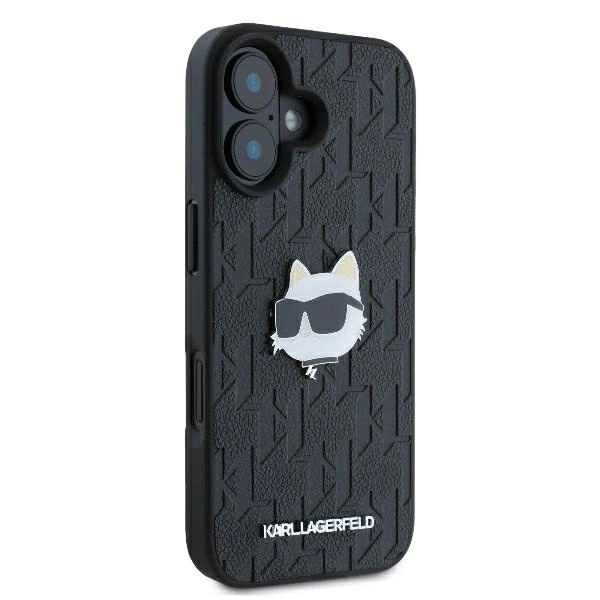 Karl Lagerfeld Monogram Choupette Head Pin iPhone 16 Case - Blackeng