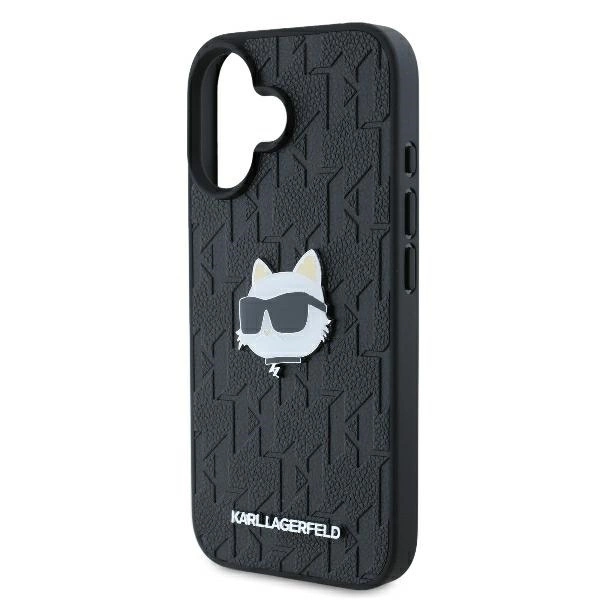 Karl Lagerfeld Monogram Choupette Head Pin iPhone 16 Case - Blackeng