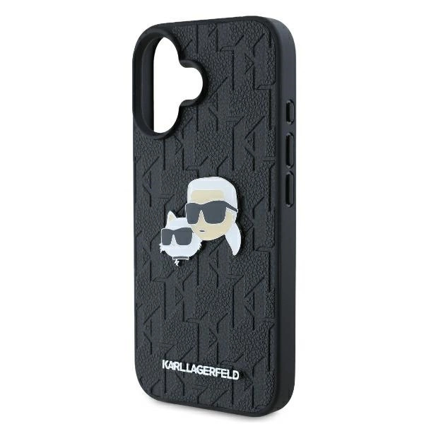 Karl Lagerfeld Monogram Karl & Choupette Head Pin iPhone 16 Case - Blackeng